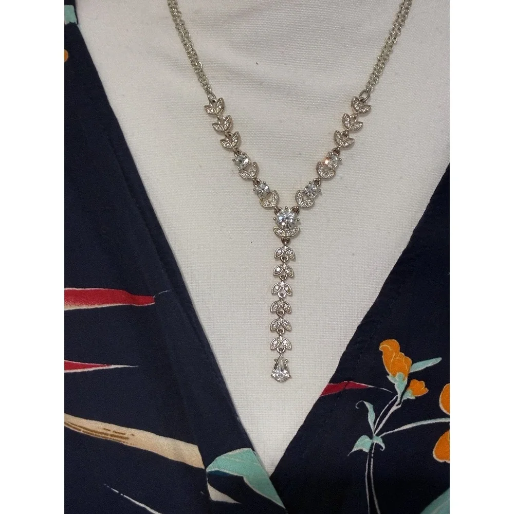 Napier Necklace Crystal  Teardrop Round Rhinestone Victorian Silver Tone
